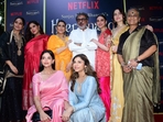 Sanjay Leela Bhansali, Manisha Koirala, Sonakshi Sinha, Aditi Rao Hydari, Richa Chadha, Sharmin Segal, and Sanjeeda Shaikh celebrated the success of Heeramandi: The Diamond Bazaar with a party in Mumbai on Saturday.